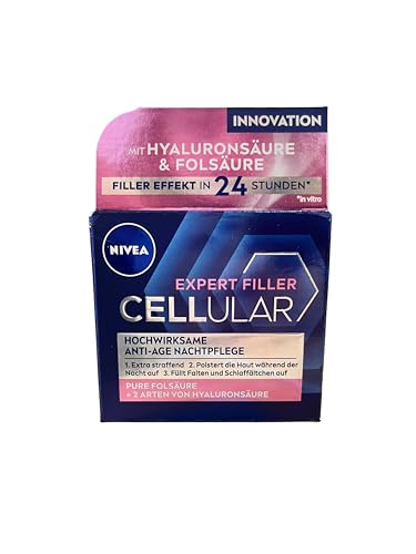 NIVEA Hyaluron Cellular Filler Anti-Age Night Cream (50 ml), Regenerating Face Care with Magnolia Extract, Anti Wrinkle Moisturiser Reduces Wrinkles Overnight