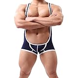 Crazy Men's Sexy Lingerie Bodysuit Boxer Suspenders Singlet Blue