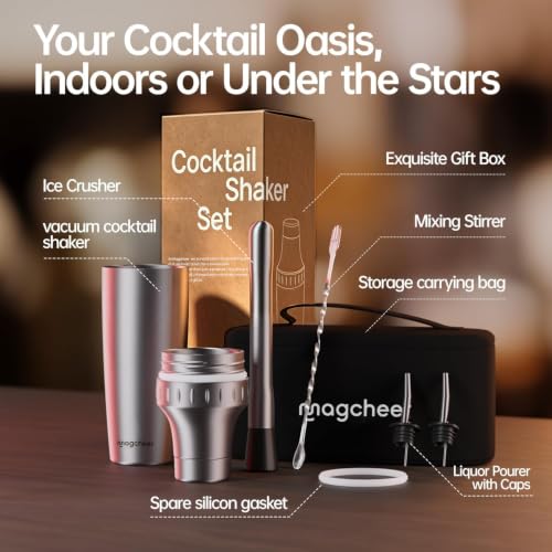 Magcheer Hybrid Cocktail Shaker Set | Vacuum Insulated Stainless Steel Martini Shaker with Strainer & Jigger Lid | Travel cocktail kit with Bartender Accessory Tools | 30oz | White by magcheer - Used condition - Image 6