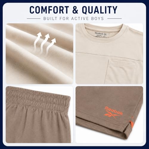 Image of Reebok Boys Athletic Shorts Set - 2 Piece Summer Clothes Outfit with Graphic Tee and Boys Basketball Shorts for Active Kids