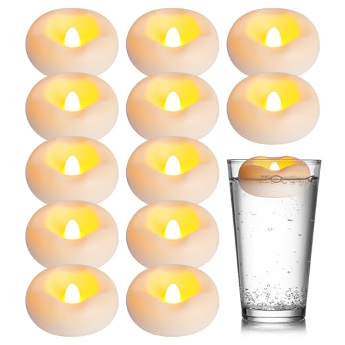 Broyal 12 Stück Schwimmende Kerzen,5.8 x2.5cm Wasserdichte LED schwimmKerze, Schwimmkerzen Weiss,Schwimmkerzen für Bendessen,Hochzeit,Badezimmer,Schwimmbad