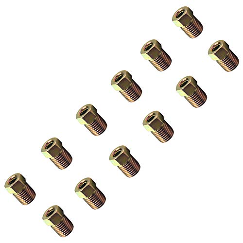 Dewhel 12Pcs 3/8-24 Inverted Flare Gold Zinc Tube Nut Fitting 3/16 Steel Brake Line Tubing #TOP4