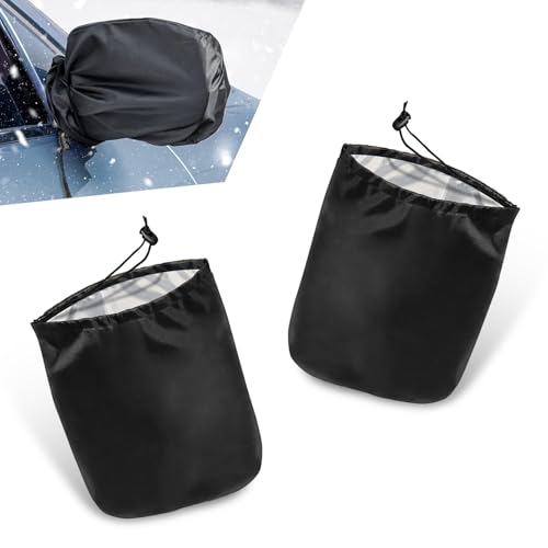 Image of Car Windshield Cover for Ice Rearview Mirror Snow Covers, Car Rearview Mirror Snow Cover , 210 D Silver Coated Oxford Cloth Reflector Frost Snow Cover, Drawstring Closure Quick Installation Accessory