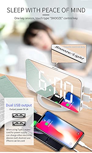 Funien Relógio espelho LED Mini relógio de mesa digital despertador com função Snooze 3 Brilho ajust