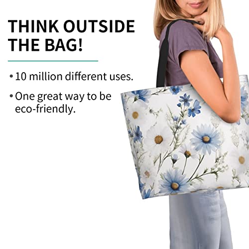 Daisy Floral Blue Women's Tote Bag Beach Bag Waterproof Tote Bag Reusable Shopping Bag Travel Gym Shopping School #TOP2