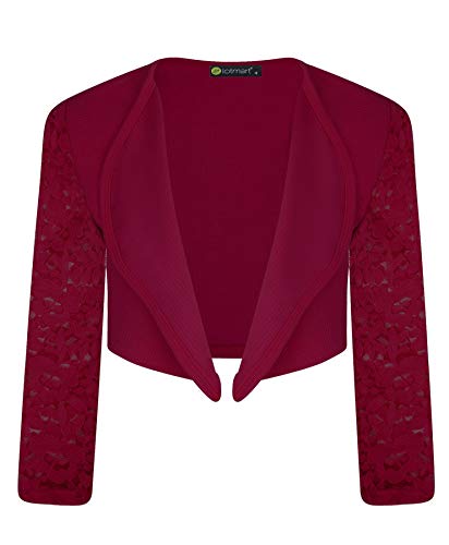 LOTMART Fille Long Manche Dentelle Ouvert Avant Boléro Enfants Veste Cardigan Haut - Bordeaux, 5-6 Ans Cover