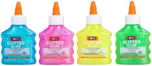 MY Glitter Glue | Yellow Pink Blue Green Pack of 4 | 100 ml | Washable And Kid Friendly | Great For Making Slime And Crafting