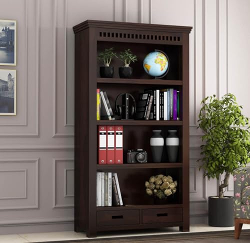 Image of Sheesham Wood Bookcase | Solid Wood Book Shelf for Home Library | Wooden Book Cabinet for Home & Office Living Room (Large, BBslf-Walnut7)