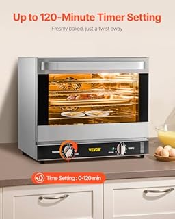 VEVOR Commercial Convection Oven, 66L/60Qt, Half-Size Conventional Oven Countertop, 1800W 4-Tier Toaster w/Front Glass Door, w/Trays Wire Racks Clip Gloves, 120V