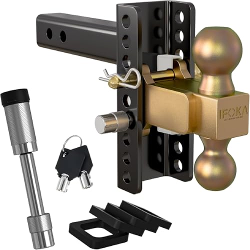 Adjustable Trailer Hitch, 2.5 Inch Receiver Hitch, 6 Inch Drop Hitch Ball Mount, 20,000 LBS GTW, 2" & 2-5/16" Ball Hitch, Tow Hitch for Heavy Duty Truck with Double Lock Pin (for 2.5 Inch Receiver)