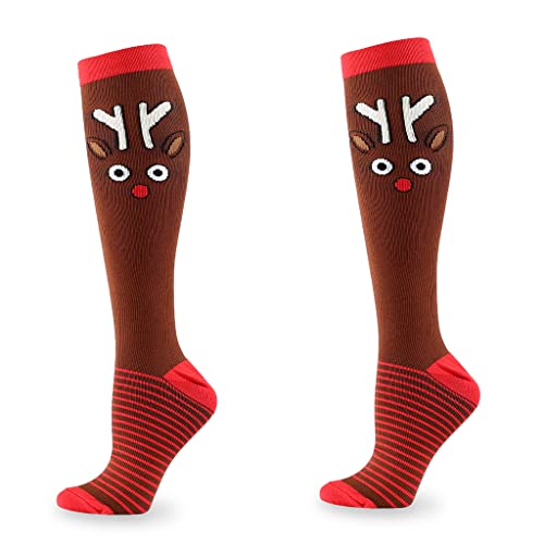 Meias até o joelho, Asukohu Meias de compressão de Natal dos desenhos animados Santa Elk Print Enfer