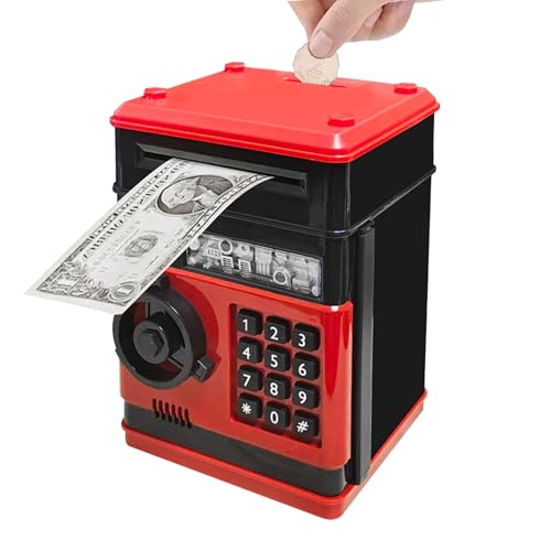 Totola Piggy Bank Electronic Mini ATM for Kids Baby Toy, Safe Coin Banks Money Saving Box Password Code Lock for Children,Boys Girls Best Gift (Black Red)