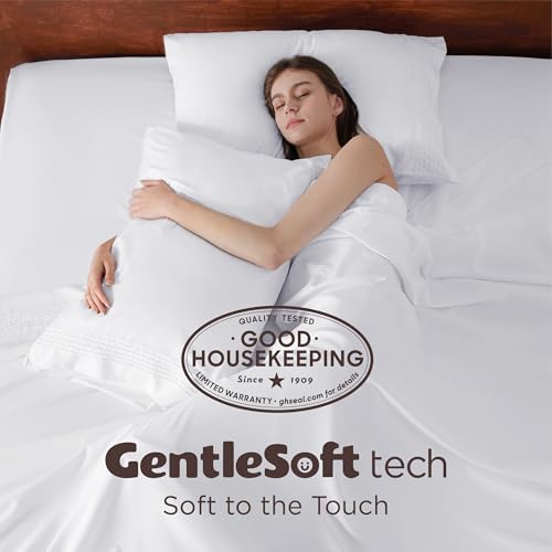 Image of Bedsure Deep Pocket Full Size Bed Sheets Set - Fits Mattresses Up to 21 Inches Thick - 4 Piece GentleSoft Bed Sheets, Moisture Wicking, Soft & Cooling Bedsheet & Pillowcases, Easy & Secure Fit, White