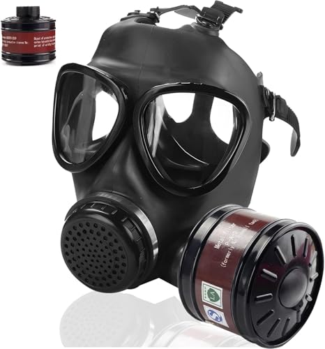 sykua Máscaras de gas de supervivencia nuclear y química, máscara de gas con filtro de carbón activado de 40 mm, máscara respiradora táctica de cara completa para productos químicos, gases, pintura