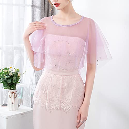 Wedding Capes Soft Tulle Shawls and Wraps Double-Layer Bridesmaid Capelet Shrug Shawls for Formal Party Evening Dress White2