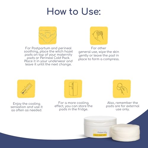 First Days Maternity - Hamamelis-Pads – Wochenbett & Hämorrhoiden – kühlende, beruhigende Baumwolltücher zur Dammpflege nach der Geburt | Klinikbeutel-Essentials für neue Mütter (40 Stück)