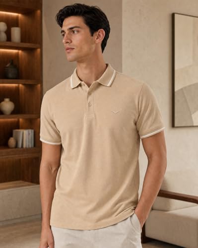 Image of NOBERO Men's Travel Polo T-Shirt | Premium Cotton Stretch Fabric | Anti-Odor & Water-Repellent | UPF 50+ Sun Protection | Regular Fit Polo Collar Casual Wear