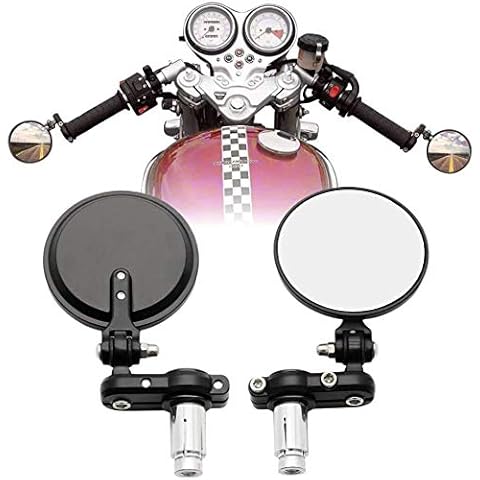 Banpo 2Pcs Motorcycle Bar End Mirrors 3" Round Folding Universal Side Rear View Mirrors for Honda, Scooter, Suzuki, Yamaha, Kawasaki, Victory, Harley Davidson and More with 7/8" Handle Bars Cover