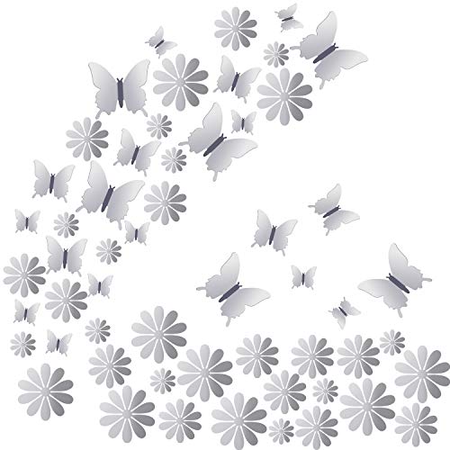 Aneco 60 Pieces 3D Mirror Butterfly Wall Stickers DIY Combination Sunflowers Art Wall Decals for Crafts Home Decoration