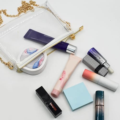 Enkrio Transparente Geldbörse, Stadion-zugelassen, Crossbody-Tasche mit abnehmbaren Trägern und Reißverschluss, transparente Tasche für Konzert, Sport, Festival, Arbeit, Goldfarbener Kettenriemen