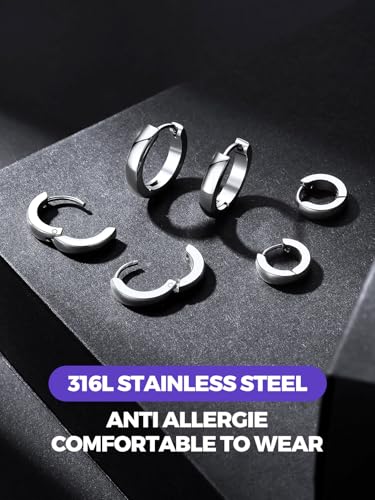 Classic 3/4/5 Pairs Small Hoop Earrings for Men Women Gold/Silver/Black Stainless Steel Huggie Hoop Earring Hypoallergenic Piercing Jewelry Set 7/9/12/14/16mm3