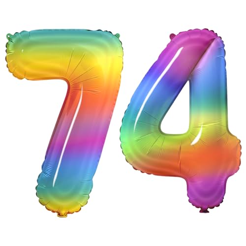 Number 74 Balloons for 74th Birthday Party Decorations, 0-100 Large No.74 Balloons for Women Men and Grandpa Grandma, 40 Inch Rainbow Foil Helium Balloon for 74 Year Old Anniversary Decorations