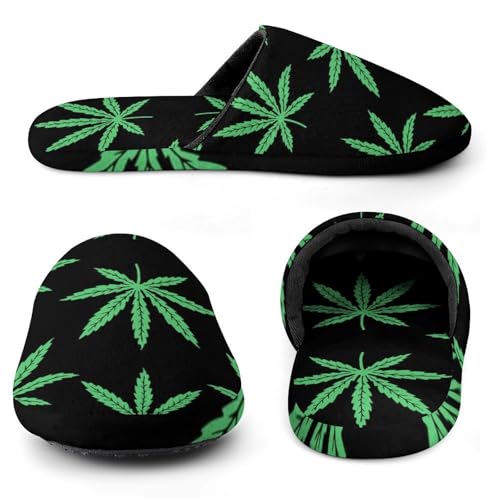Marijuana Leafs Weed House Slippers for Women/Men - Lightweight Cotton Quilted Home Slippers,Washable Non Skid Rubber Soles Indoor Breathable Shoes3