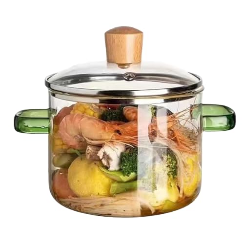 Olla de Vidrio para Cocción Lenta | 1600 ml Transparente de Calentamiento Rápido para Cocción a Fuego Lento - Olla De Cocina De Vidrio Con Tapa - Para Salsa, Cocina, Estufa, Sopa, Pasta e Infusión de