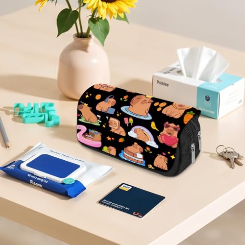 Image of Cartoon Animal Large Capacity Pencil Case, Cute Pencil Pouch for Teens Students- Flip Top Pen Bag with Zipper, Aesthetic Compartments Stationery Pencils Box Organizer for School Travel Office