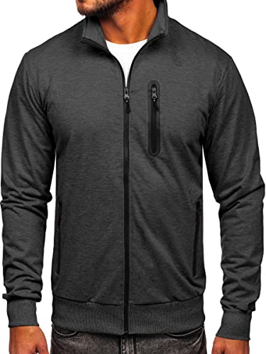 Men's Full Zip Up Active Track Jacket Mock Neck Long Sleeve Casual Sweatshirts Dark Grey #TOP1