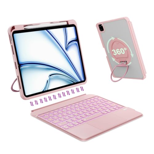 Image of iPad A16 11 /10th Gen Case with Keyboard, Air 11 inch (M4 /M3 /M2, 2026 /2025 /2024), Magnetic Detachable Backlit Keyboard, Trackpad, 360 Stand, Pencil Holder for Air 5 /4th 10.9 inch Pro 11(Rose Quartz)