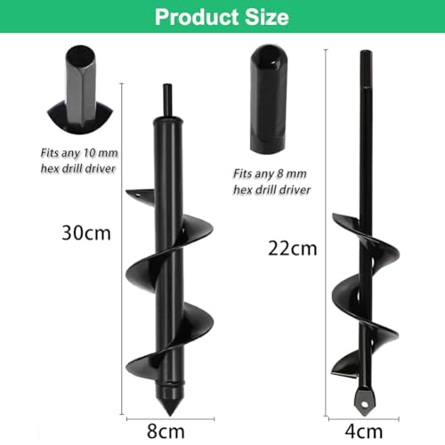 2 Stück Garten Schnecken 8x30cm + 4x22cm Gartenbohrer Erdbohrer für Bohrmaschine, Erdbohrer Für Akkuschrauber Erdbohrer für bohrmaschine Garten Spiralbohrer Garten Erdbohrer für Pflanzen und Bohren
