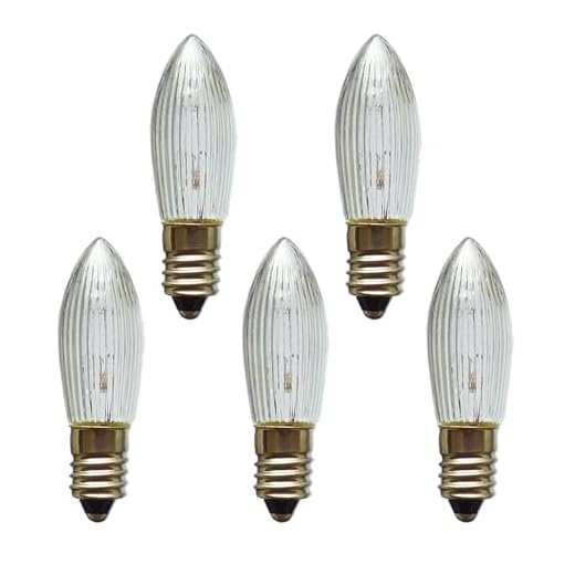 Erzgebirgslicht - AUSWAHL - 5x Topkerze Spitzkerze 55V 3W E10 für 4 Brennstellen Ersatzbirne Glühbirne Riffelkerze Glühlämpchen für Lichterketten und Schwibbogen (keine LED!)