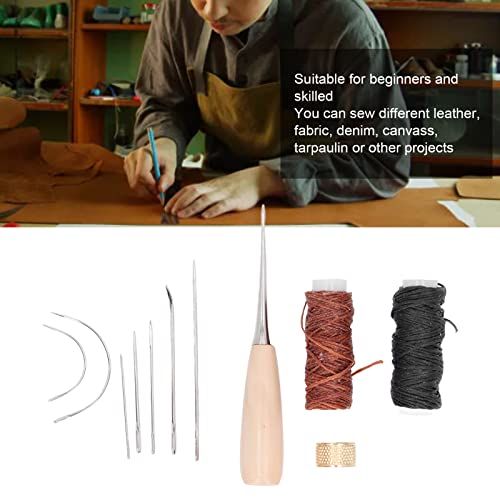 Leather Sewing Tools Kits DIY Stainless Steel Portable Leather Stitching Kit with Waxed Thread for Fabric Tarpaulin, DIY Lovers, Lightweight and Easy to Carry,