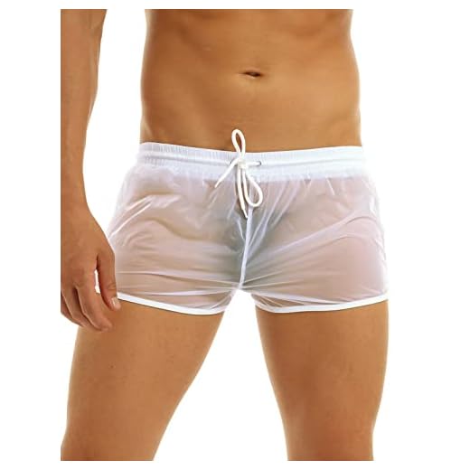 dPois Herren Transparent Boxershorts Locker Retroshorts Bikni Shorts Briefs Männer Kurz Hose Badeshorts Badehose Unterhose Unterwäsche Trunks in Schwarz Weiß Weiß M