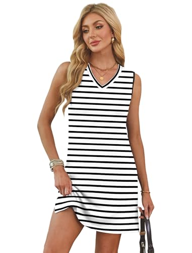 Image of BKRIVE V-Neck Summer Casual Beach Dresses for Women 2026 Vacation Women's Sleeveless Sundress with Split