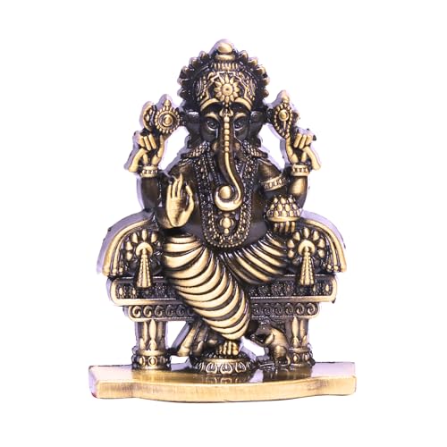 Image of anciently Ganesh Idol for Car Dashboard | Vinayagar Idol for Car Dashboard, Metal, 1 Piece (Brass Colour)
