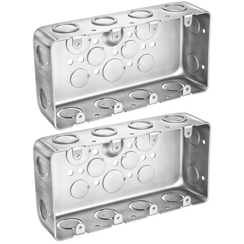 Yaocom 2 Pack Metal Electrical Box 2-1/8 Inch Deep Four Gang Square Multi Device Switch Electrical Junction Box Galvanized Steel Metal for Multiple Wiring Configurations