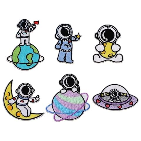 Minason Funny Embroidered Iron-on Patches: 6Pcs Cute Cartoon Astronaut on Moon Self-Adhesive Iron on Patch Repair Applique Accessories for Clothes Jeans Backpacks Hats, Bible01 Cover