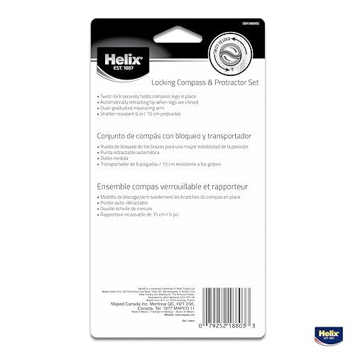 Helix - Plastic Locking Compass and Protractor - 2 Piece Set - Geometry, Drafting & Drawing - Thumbnail 6