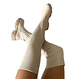 Minetom Damen Hohe Stiefel Strick Herbst Winter Schuhe Stretch Langschaft Overknees Stiefel Winterstiefel Lang Boots A Beige 39 EU