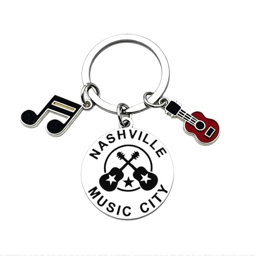 Nashville Souvenirs Gifts Country Music Themed Keychain for Christmas Retirement Birthday Travel Gift for Traveller Travelling Music Lovers Nashville Vacation Jewelry for Women Men Travel Present
