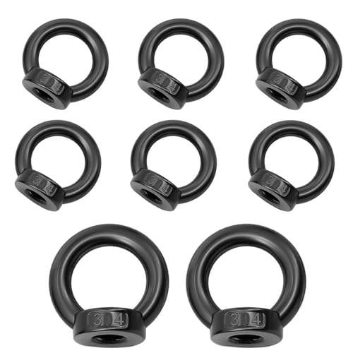 Pack of 8 Ring Nuts M8 Eye Nut 304 Stainless Steel Ring Nut M8 Black Thread Eyelet Nut Ring Nuts Eye Bolt for Hanging and Fixing