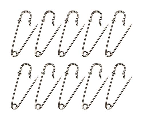 Shapenty 1.78Inch/45mm Steel Wire Spring Lock Safety Pins Fasteners for Skirt Blankets Clothing Fabric Craft Quilting Knitting, Upholstery and Tablecloth Bed Sheets Secure, 10PCS (Silver, 45mm)