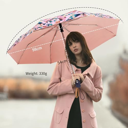 RXHOSIGAY Color Coated Sun Umbrella UV Protection Compact Folding Windproof Parasols Travel Auto Open Close Shade Blocking UV