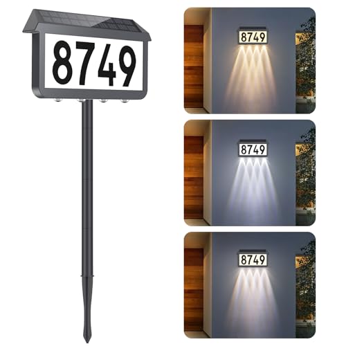 Brightever Solar Powered Address Signs, Solar House Numbers 3-Light Modes