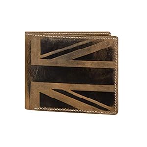 Hudson & James Designer London Real Distressed Leather Mens Wallet with Zip Coin Pocket Credit Carder Holder Bifold Purse UK Union Jack (Brown)
