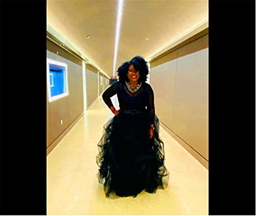 Qmker Women's Long Maxi Tulle Wedding Skirt A Line Floor Length Special Occasion Bustle Night Out Fold Skirt Layered High Waist Half-Dress Split Princess Skirt 3X-Large Black #TOP3