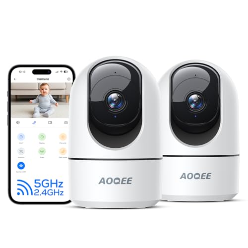 AOQEE 2.4/5 GHz Cámara Vigilancia WiFi Interior 2K, Grabación 24/7, 2 Pack | Camaras Vigilancia Domicilio WiFi 360° para Perros/Mascotas, Seguimiento Automático, Modo Privado, Audio Bidireccional, Alexa