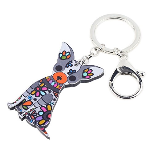 WEVENI Acrylic Chihuahua Dog Key Chain Cute Keychain Accessories For Women Girl Bag Car3